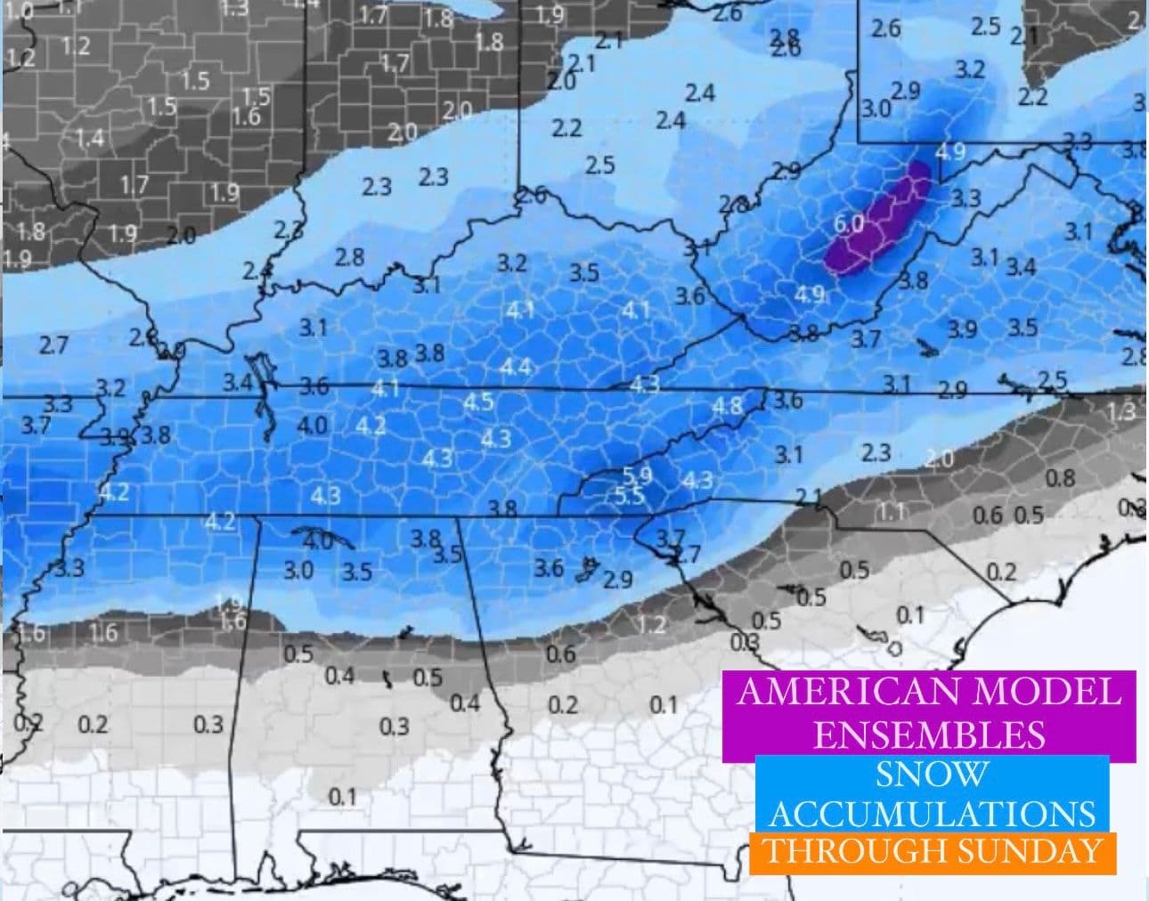 American Model Ensembles Snow Accumulation Forecast