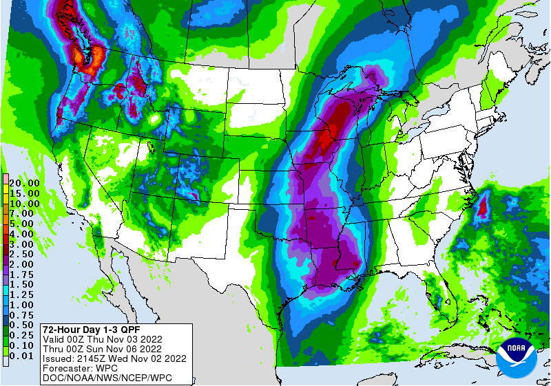 3-day rainfall forecast for Thursday-Saturday night