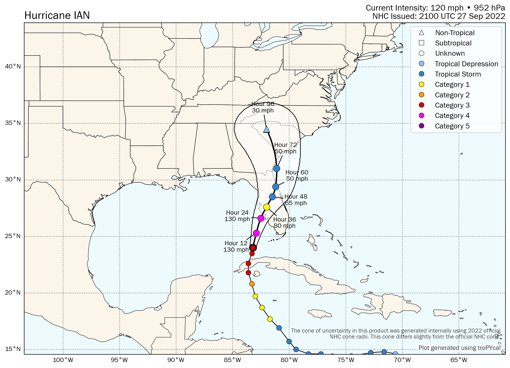 Hurricane Ian Track Forecast – September 27, 2022, 5pm ET