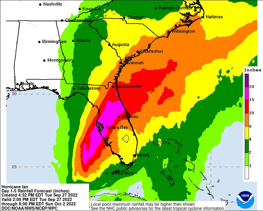 Hurricane Ian 5-Day Rain Forecast – September 27, 2022