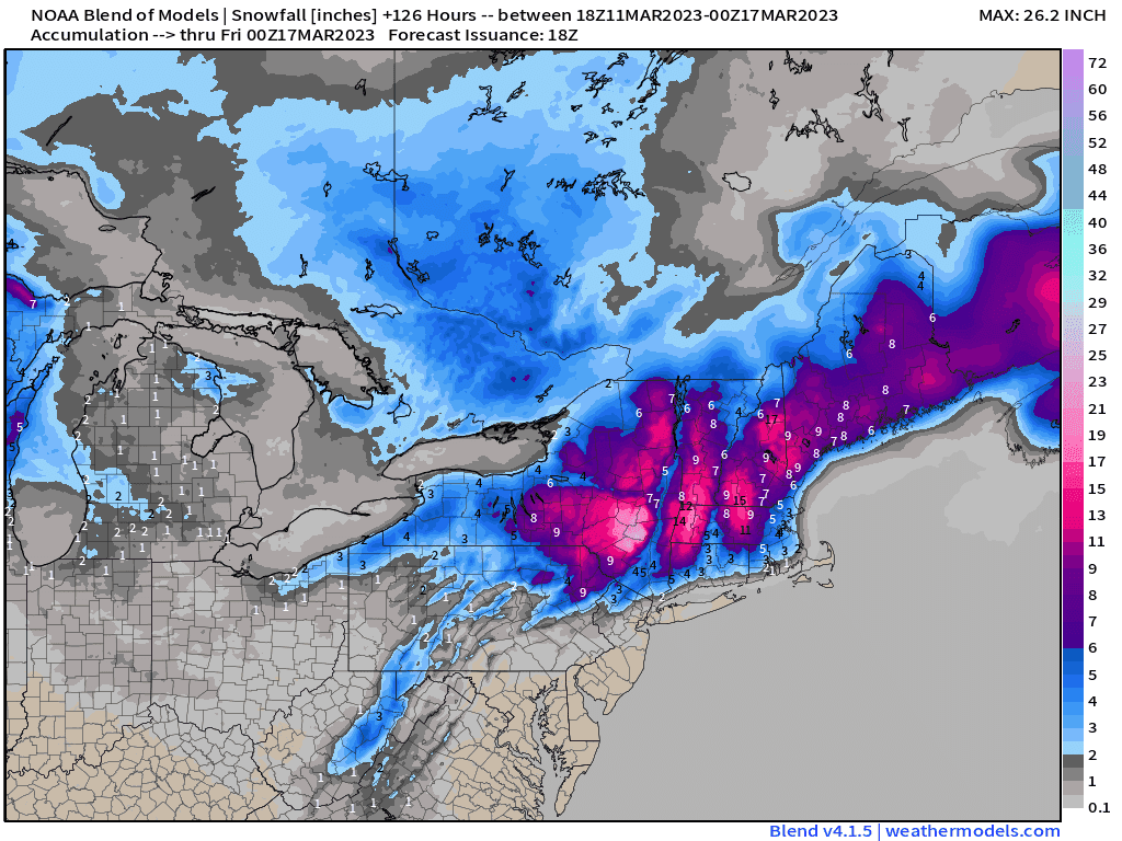 Modeled snow accumulation forecast