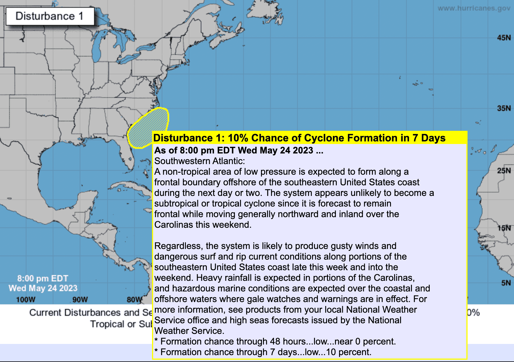 NHC 7-day tropical outlook