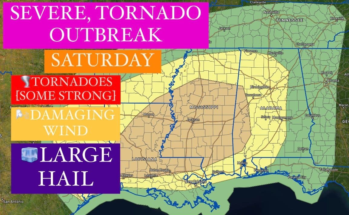 Saturday's severe risk and hazards
