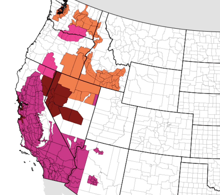 Current heat alerts for the West