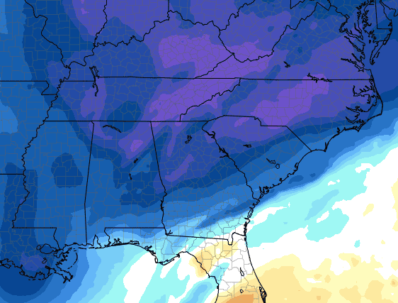 Temperature departure from average