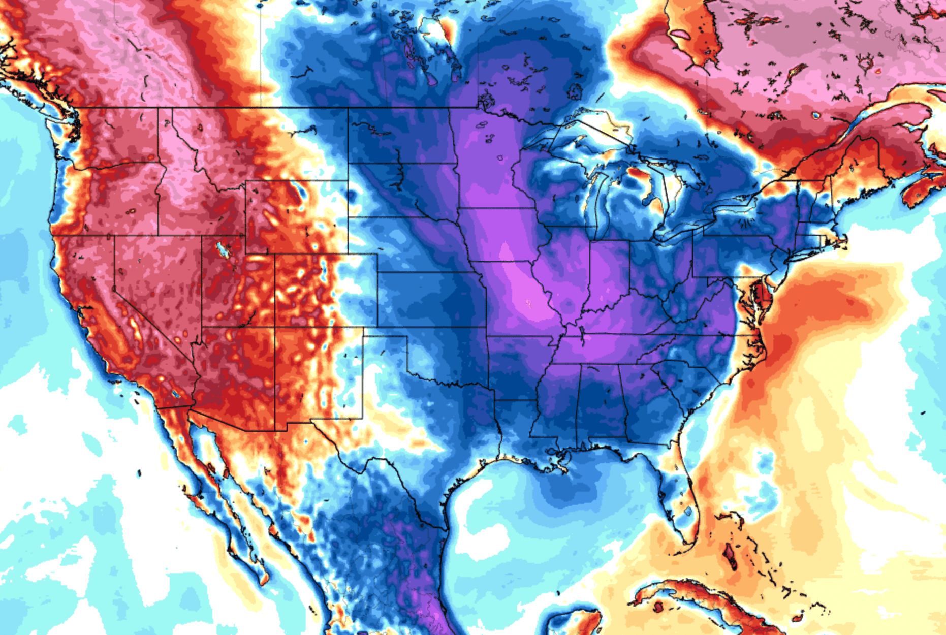 Temperature departure from average