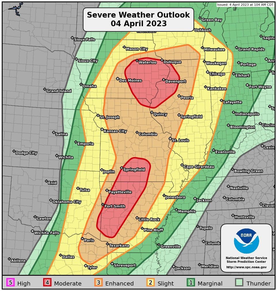 Today's (Tuesday) severe risk area