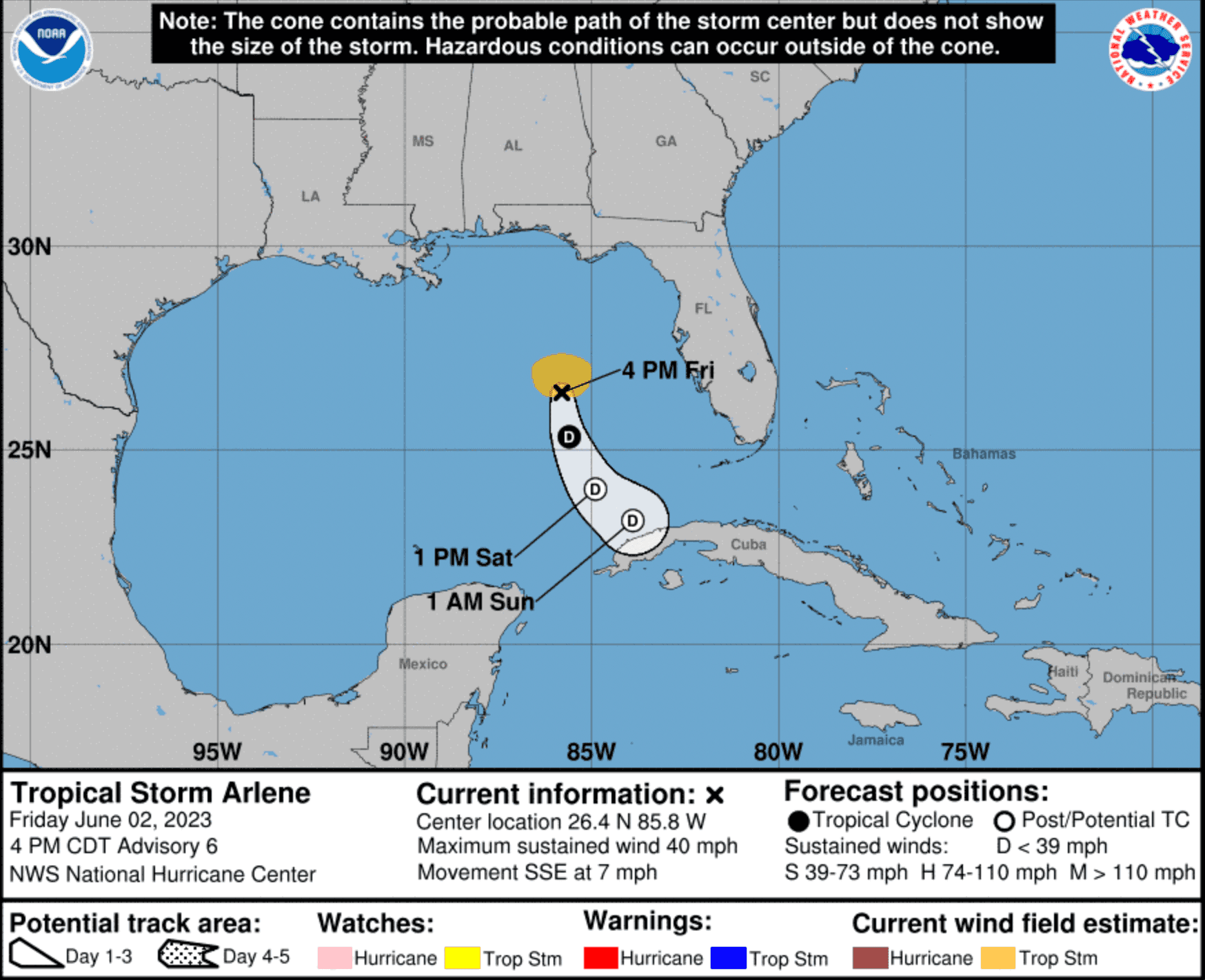  Tropical Storm Arlene Forecas