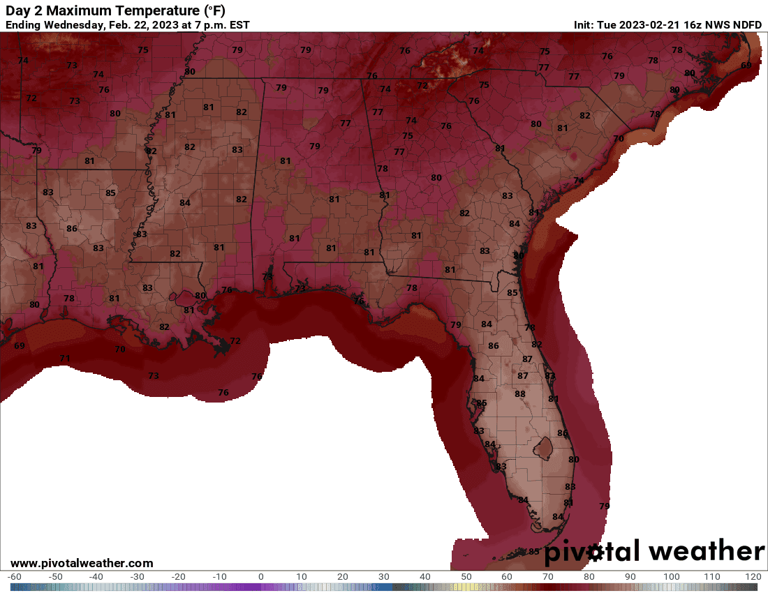 Wednesday high temperature forecast