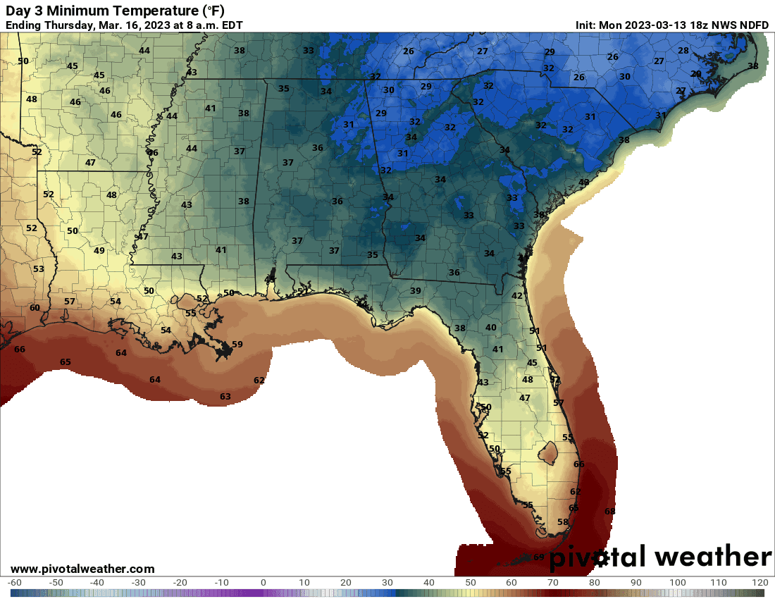 Wednesday night temperatures