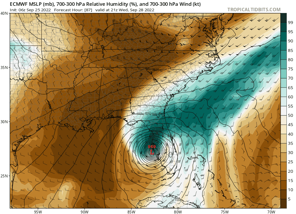 European model showing dry air wrapping around Ian Wednesday afternoon