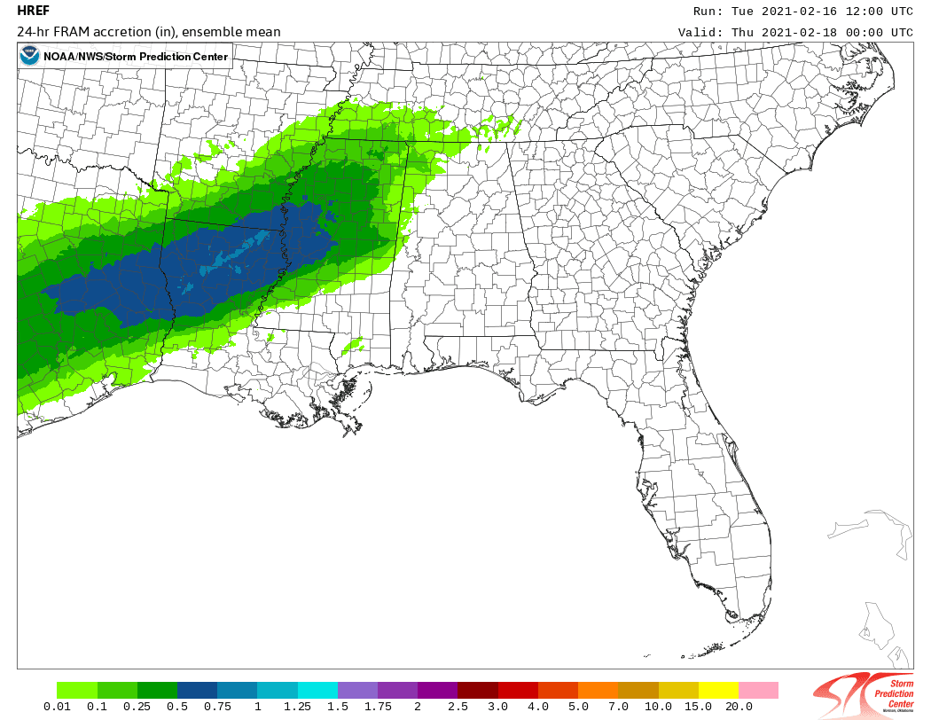 HREF Ensemble Projections from Tuesday evening into Wednesday evening