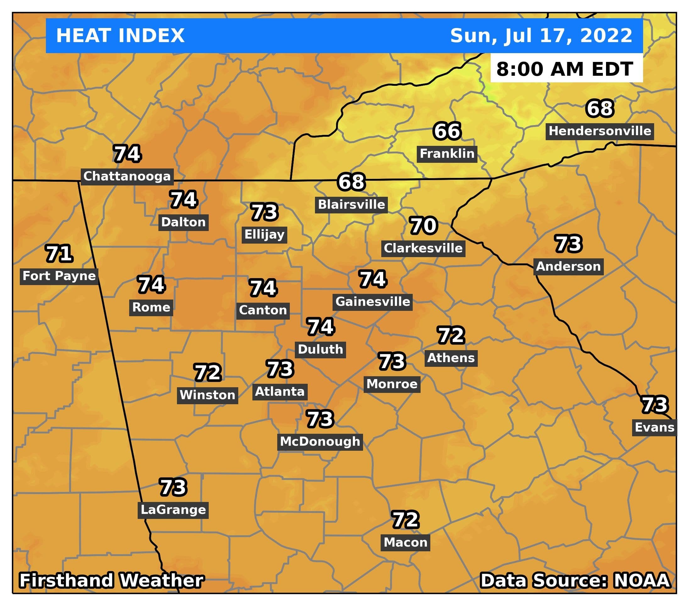 Sunday morning low temperatures