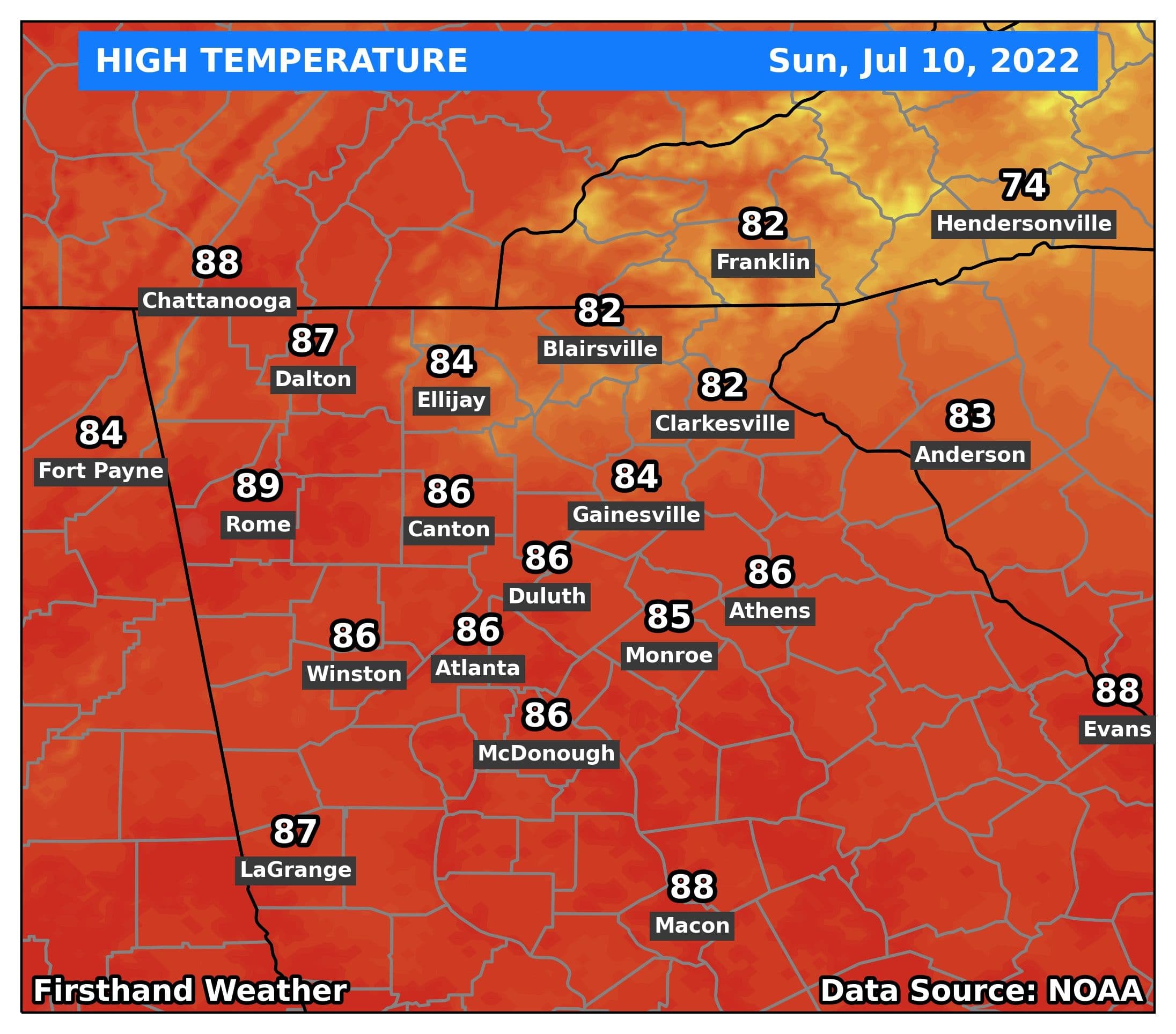 Sunday high temperature forecast