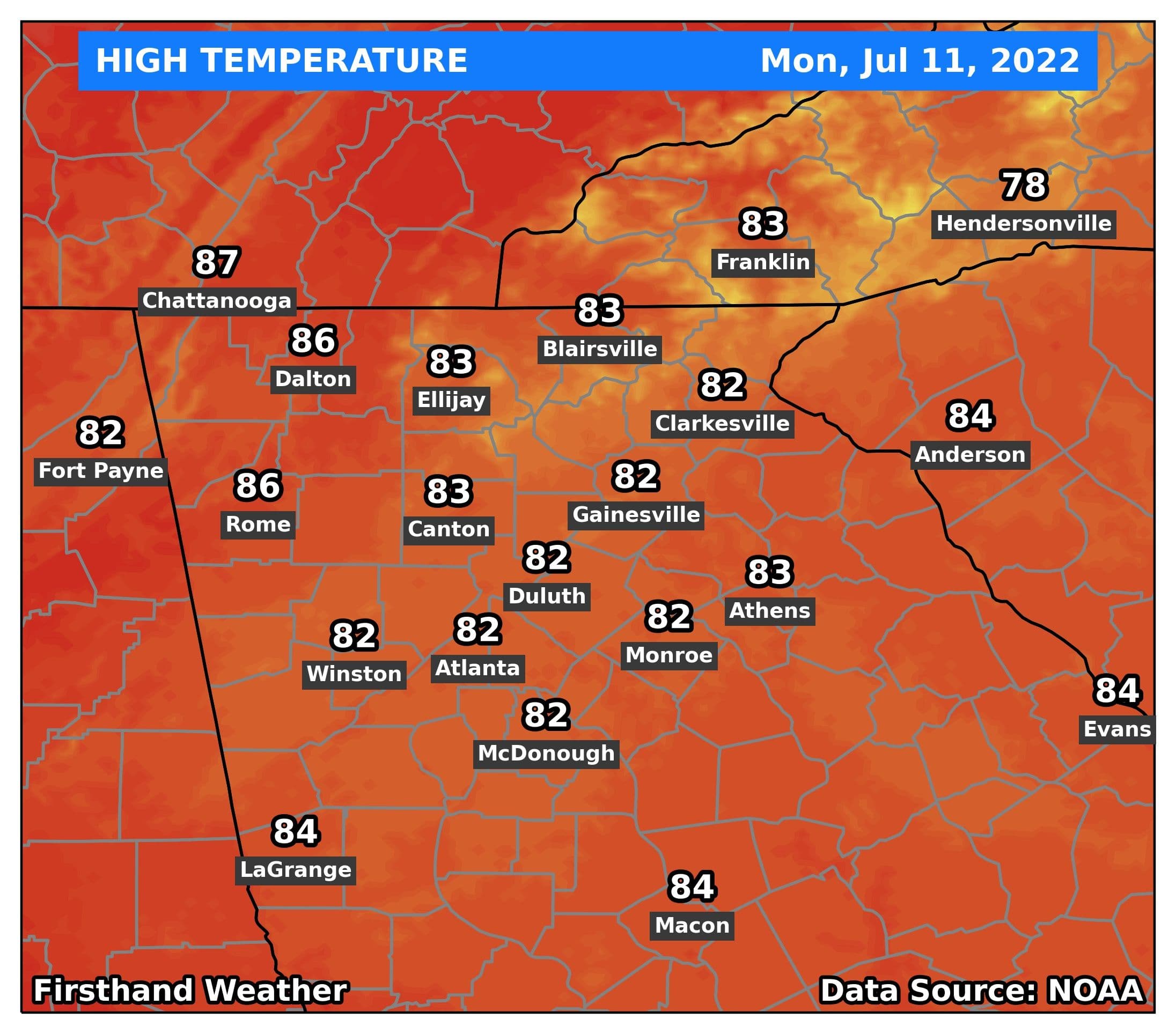 Monday high temperature forecast