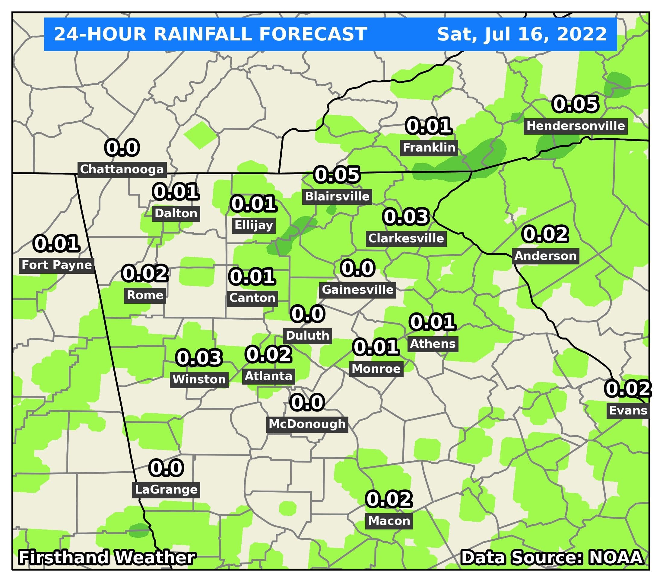 Saturday rainfall forecast