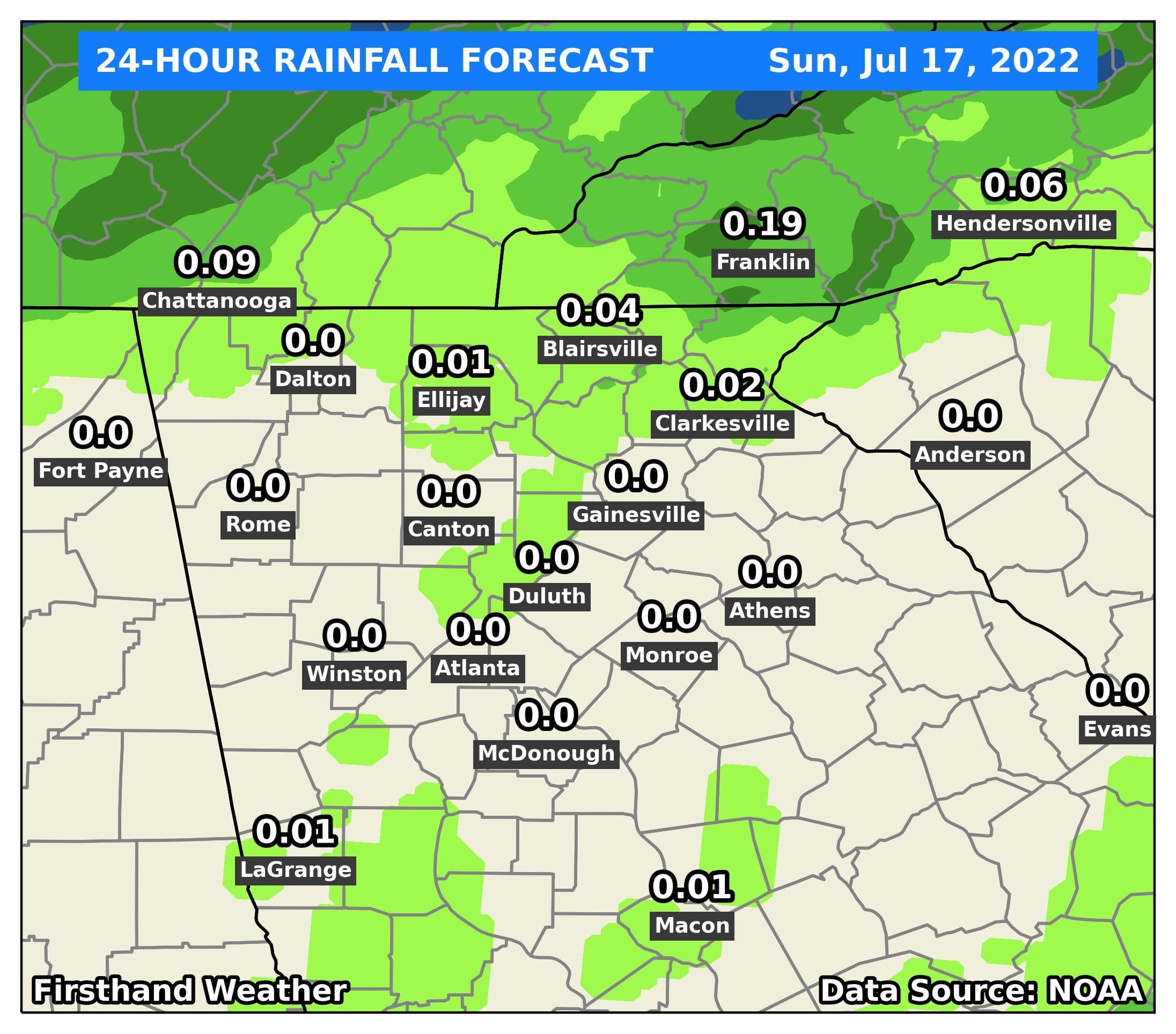 Sunday rainfall forecast