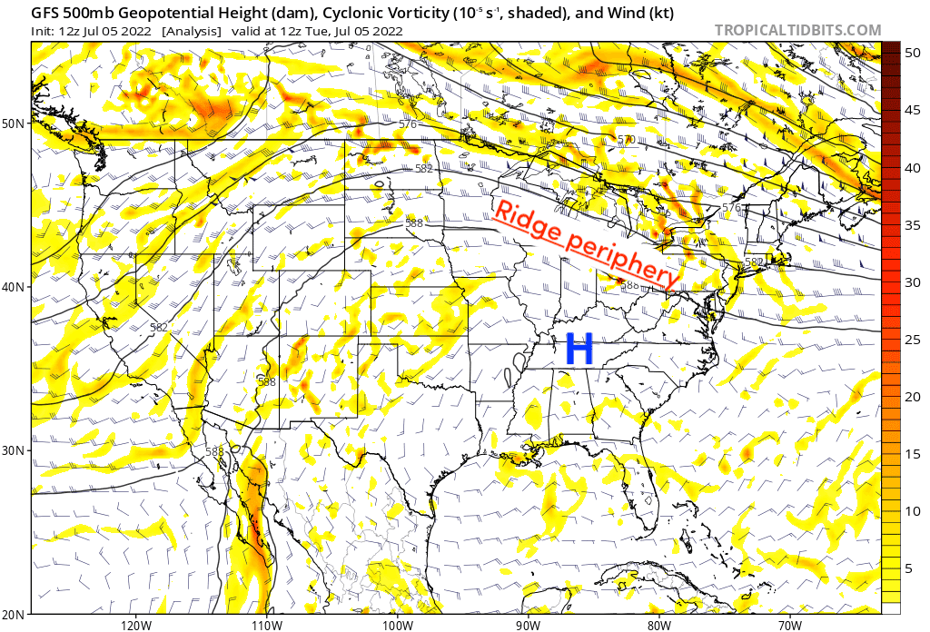 High pressure ridge over Southeast