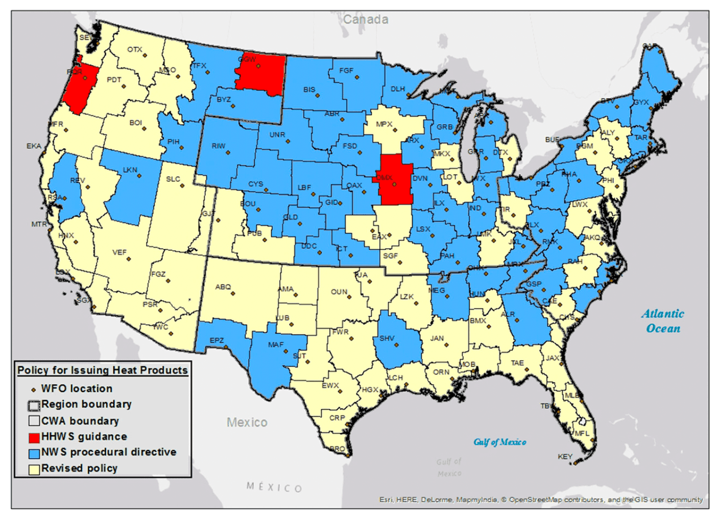 Weather offices that use NWS procedural directive for heat products