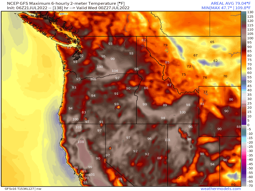 GFS modeled Tuesday, July 26 afternoon temperatures