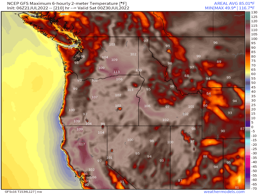 GFS modeled Friday, July 29 afternoon temperatures