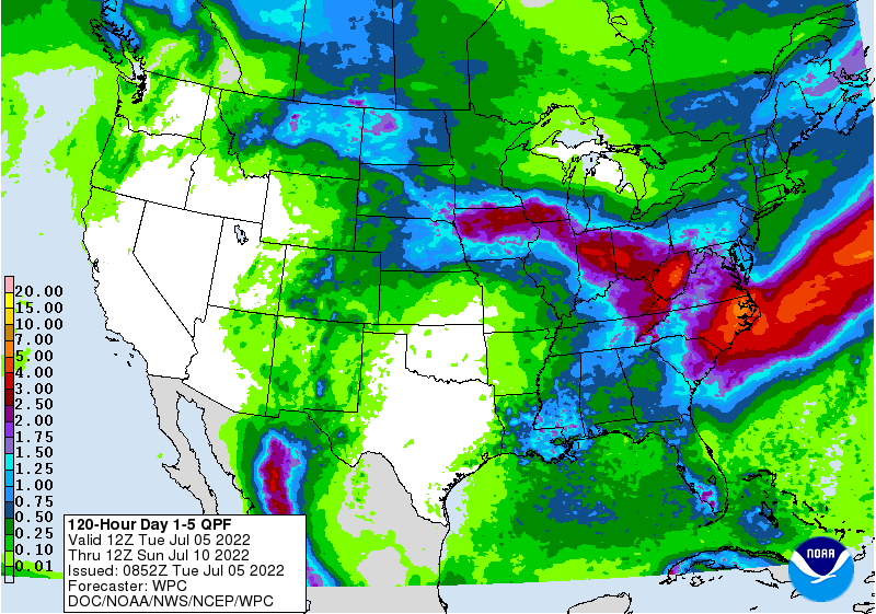5-day rainfall forecast – Jul 5-10, 2022