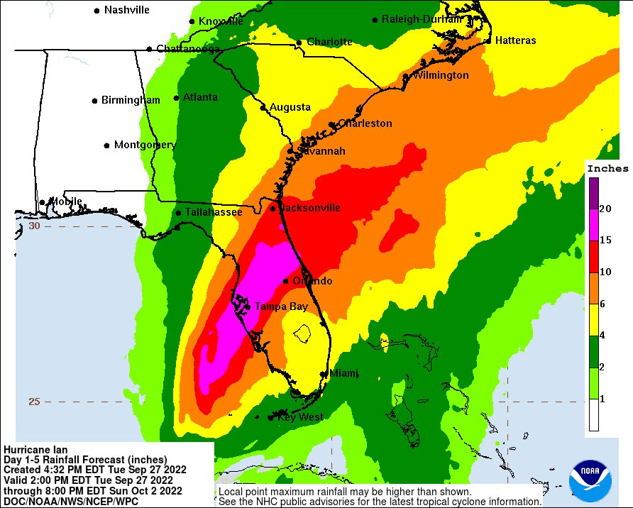 Hurricane Ian 5-Day Rain Forecast – September 27, 2022