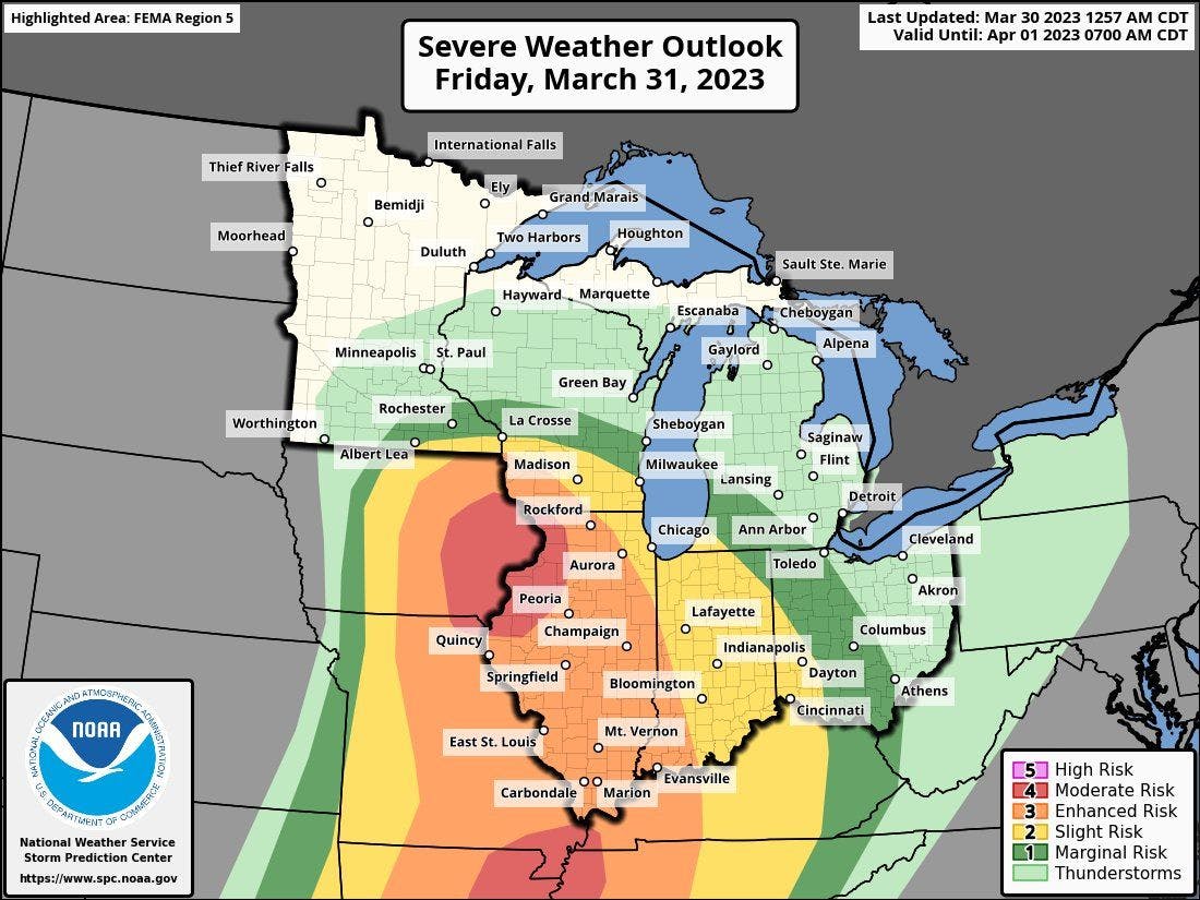 Friday's moderate severe risk
