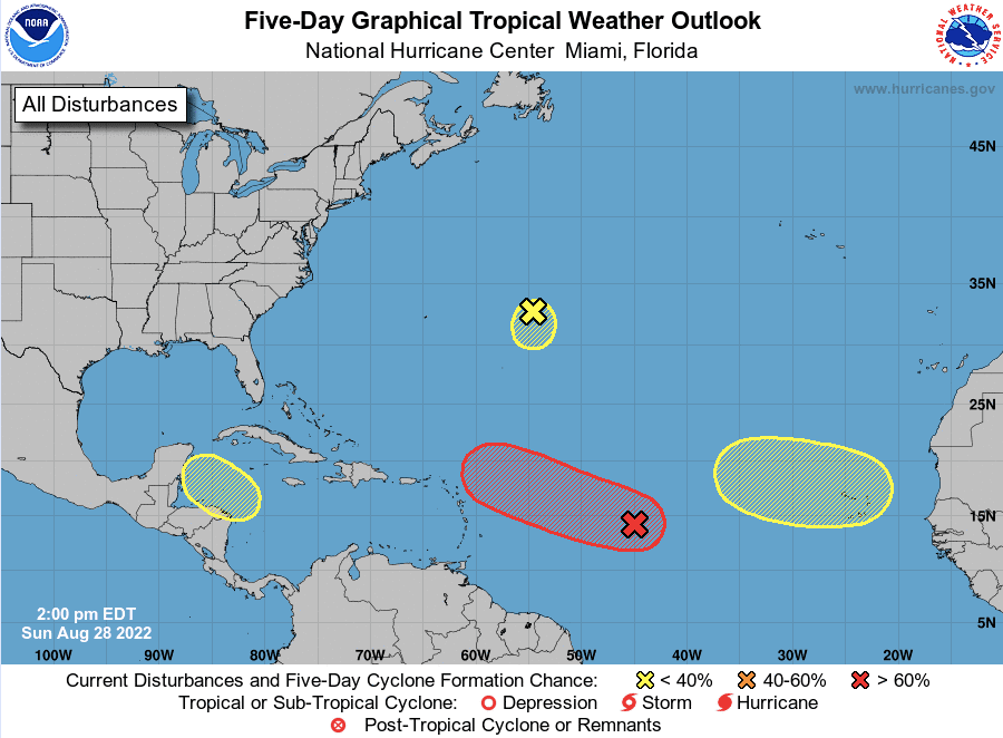 Areas in the Atlantic being monitored for development by the NHC