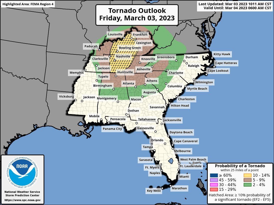 Today's (Friday) tornado risk