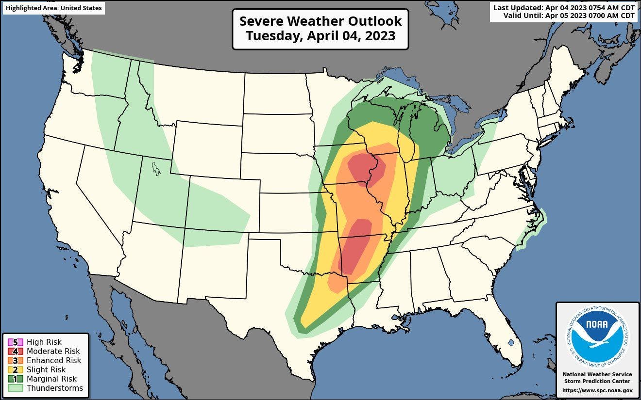 Today's (Tuesday) severe risk area