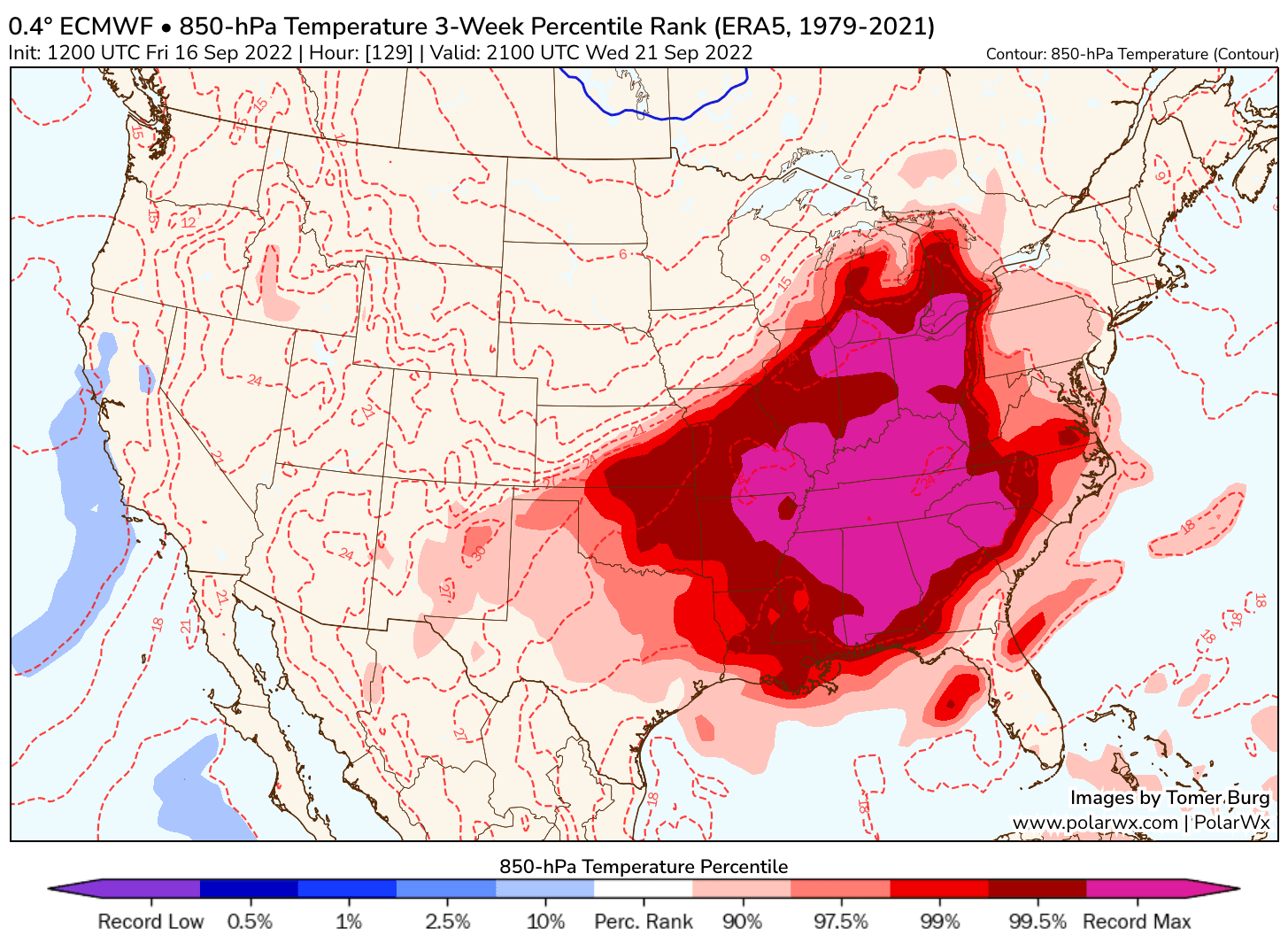 Regions that could experience near or at record-breaking temperature levels this upcoming Wednesday, September 21, 2022. Keep in mind that this figure is only showing one of several days that will be very hot.