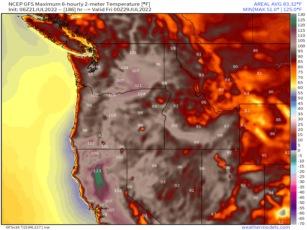 GFS modeled Thursday, July 28 afternoon temperatures