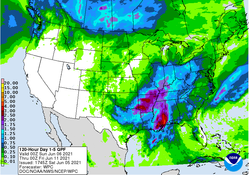 5-day rainfall projections for the U.S.