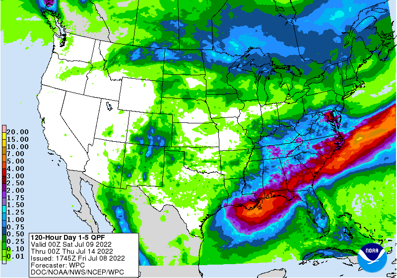 Expected 5-day rainfall totals: July 9-14, 2022 