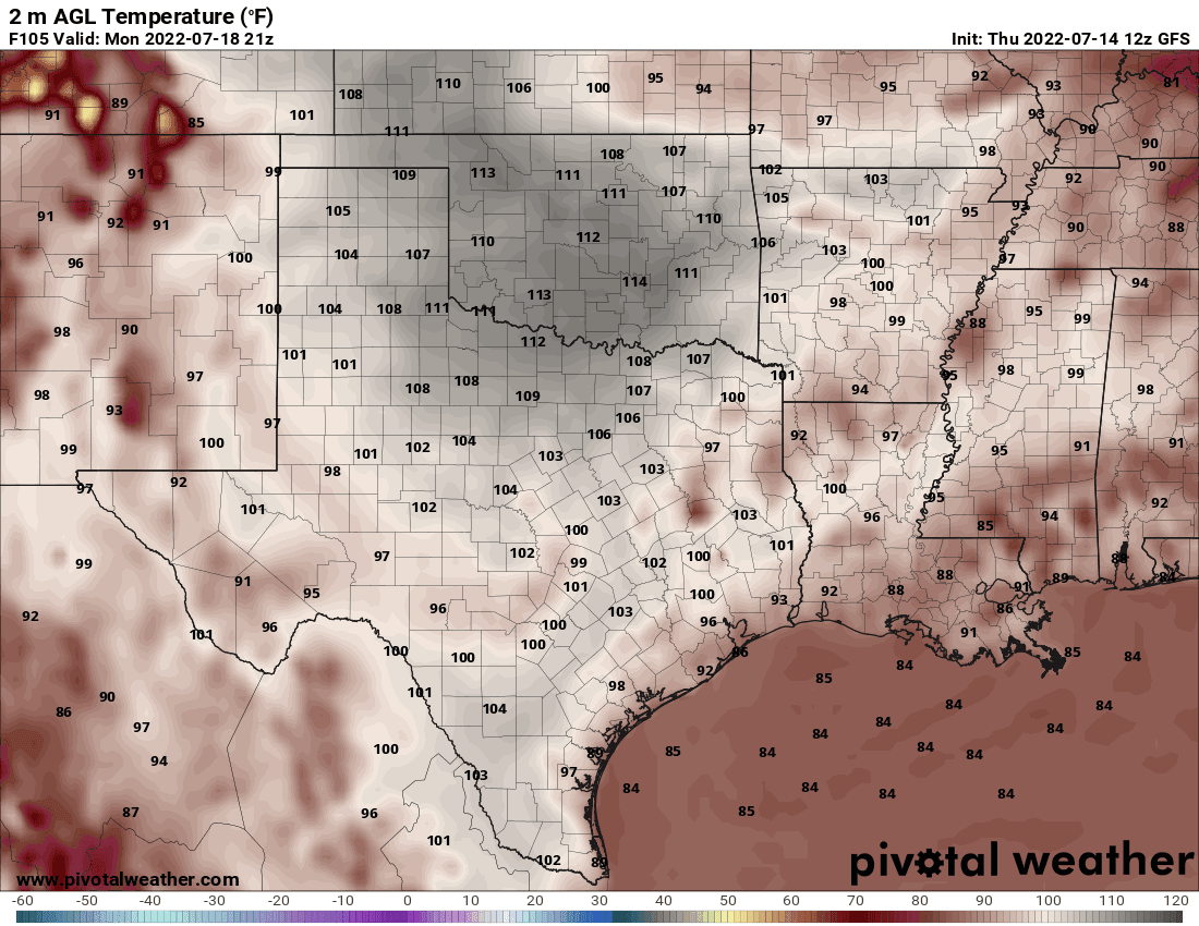 Monday afternoon temperature forecast GFS