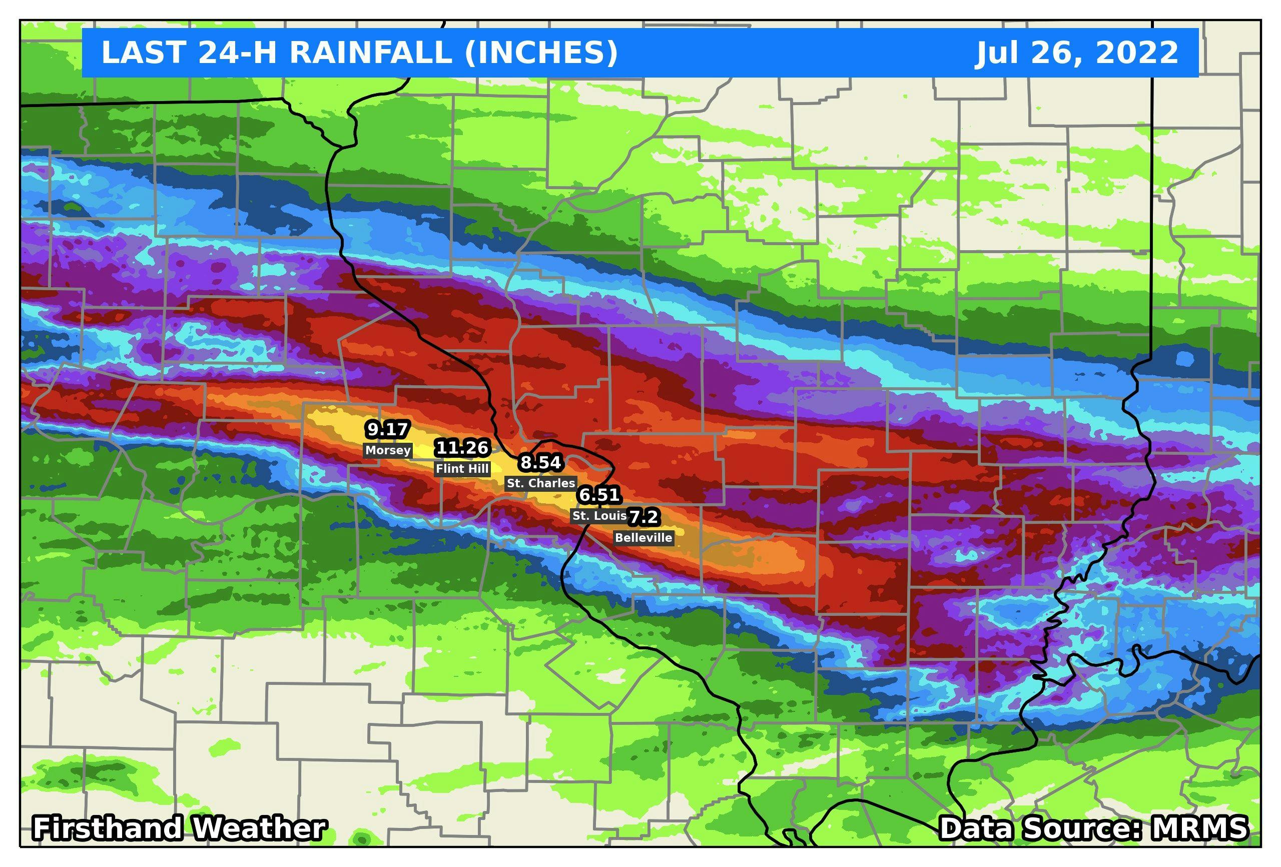 St. Louis flooding rainfall totals map